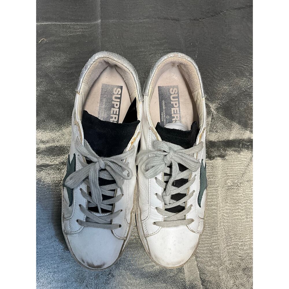 Golden Goose Superstar Sneakers White Leather Green Star Silver Heel - Picture 7 of 10